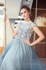 Luxurious gray-green evening and wedding gown - Image 8