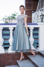 Luxurious gray-green evening and wedding gown - Image 9
