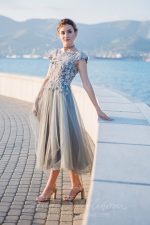 Luxurious gray-green evening and wedding gown - Image 11