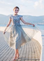 Luxurious gray-green evening and wedding gown - Image 12