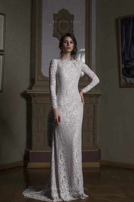Backless wedding dress - Albertа - stunning gown features sexual low back line below the waist and marvelous lace fabric \\ Anna Skoblikova